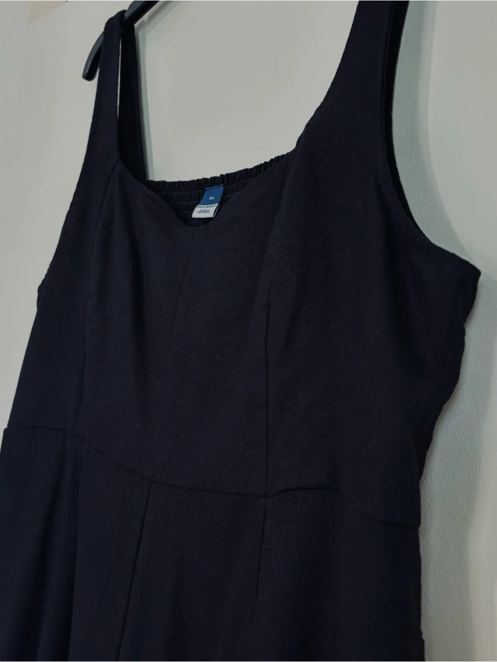 Old Navy Boho Fit Flare Sleeveless Black Linen Blend Smocked Back Midi Dress XL - Picture 8 of 16